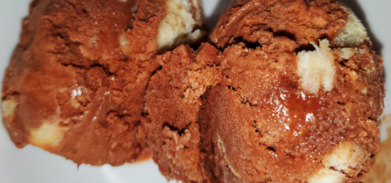 chocolate espresso banana ice cream with toasted almond marshmallow fudge and shortbread pieces