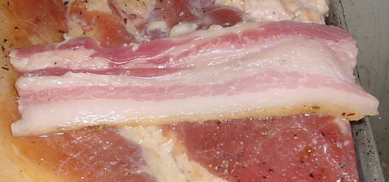 Bacon belly, split in thirds